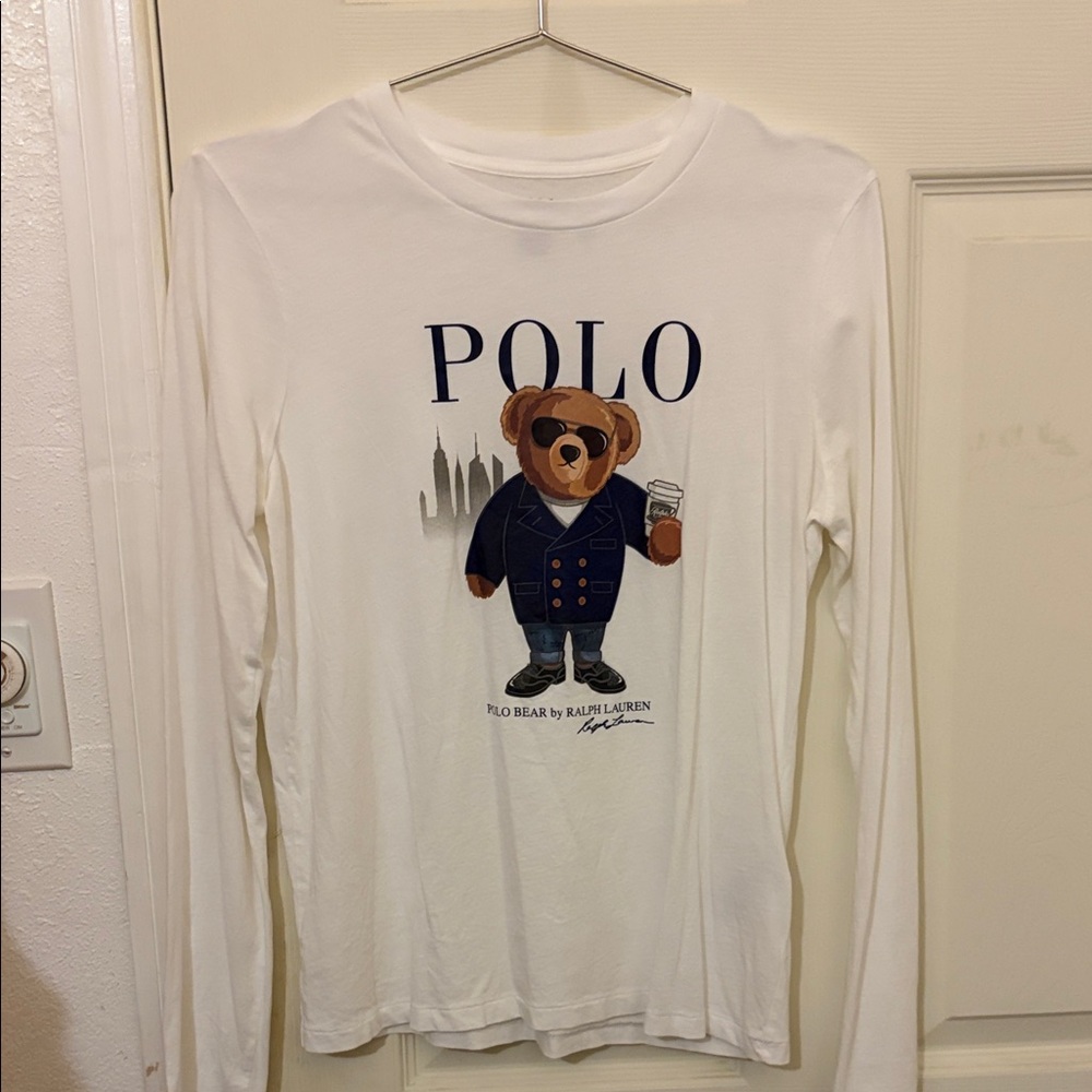Polo by Ralph Lauren White Long Sleeve Tee with Bear Graphic